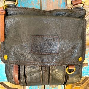 Fossil black leather crossbody purse